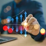 Business professional analyzing demolition cost vs quality metrics with interactive graph display