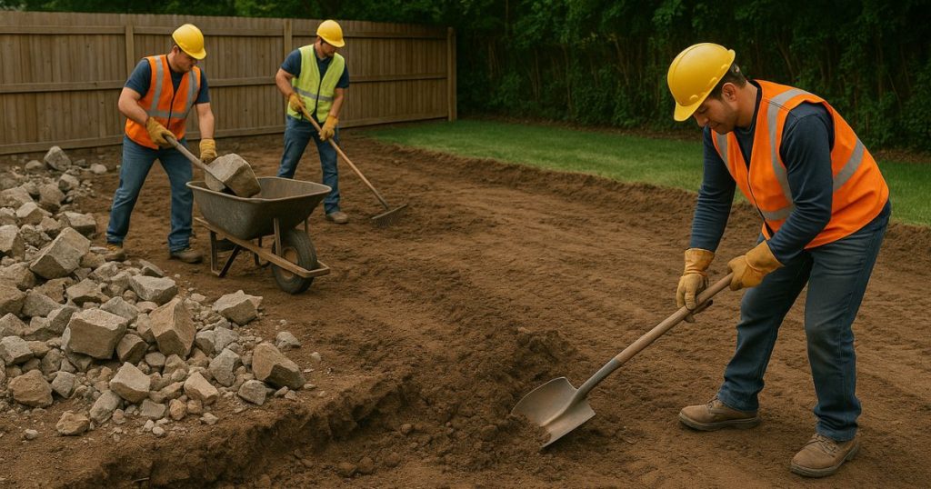 a construction site being cleared after retaining wall removal