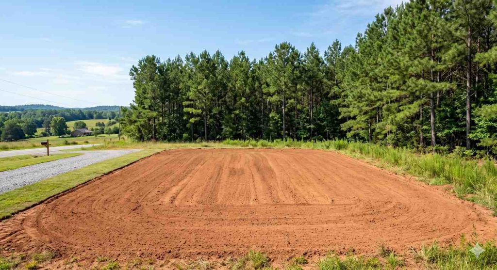 Cleared and graded empty lot in North Carolina after mobile home demolition and full debris removal
