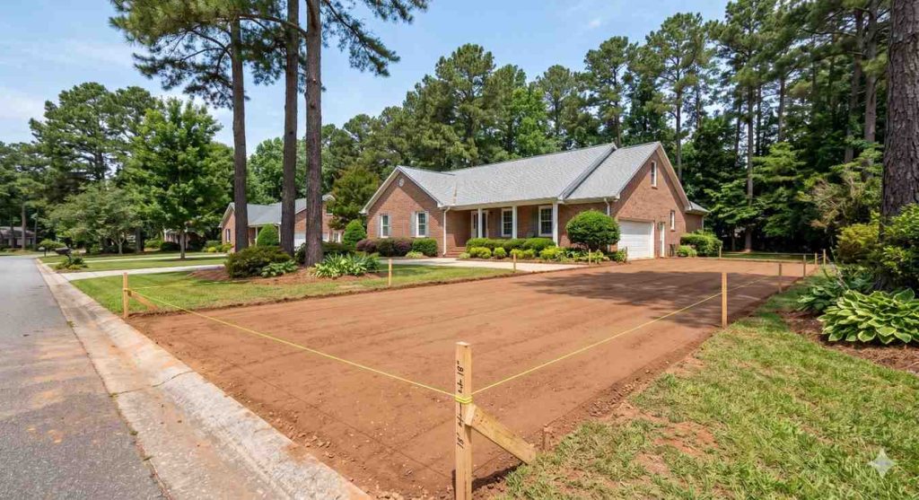 Graded sub-base ready for a new pour after concrete driveway removal in NC