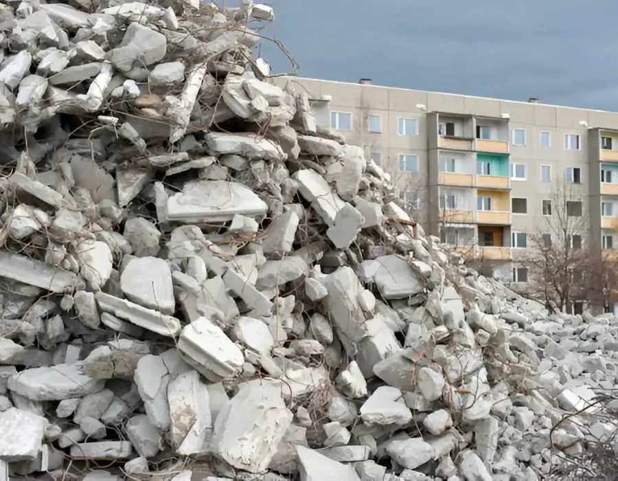 Urban Demolition Site with Concrete Rubble Pile