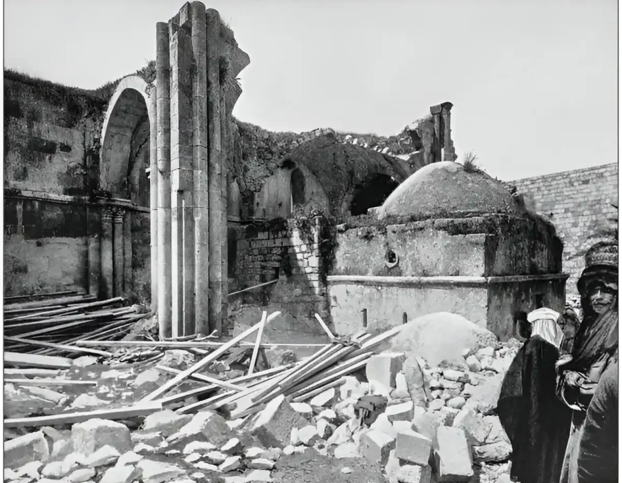 Collapsed Archways and Debris in Demolished Building Site