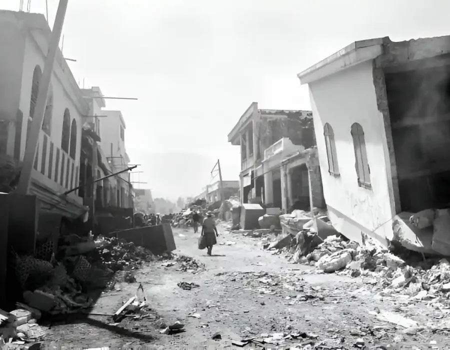 Destruction and Debris in Abandoned Urban Area Post-Demolition