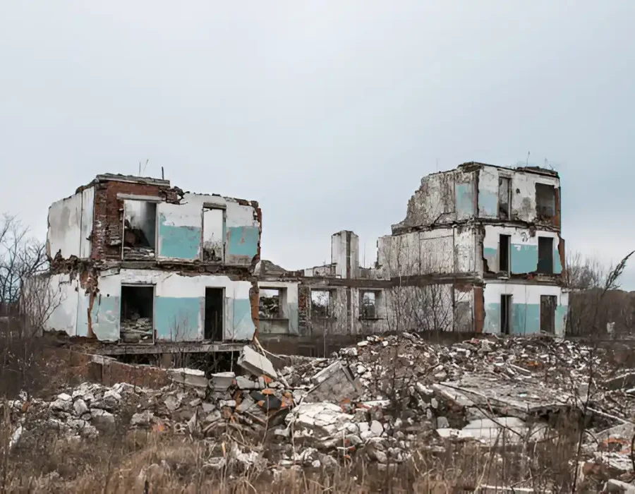 Dilapidated Structures with Debris from Demolition Cleanup