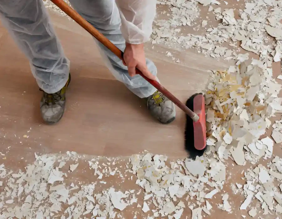 Sweeping Paint Debris After Wall Removal