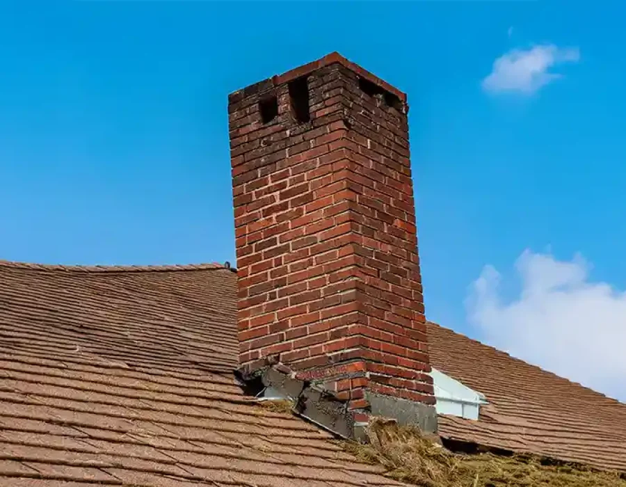 Brick Chimney on Roof Before Demolition