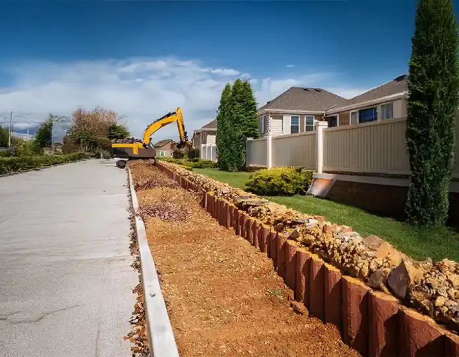 Heavy equipment demolishing a building and removing debris, showcasing efficient demolition and cleanup solutions.