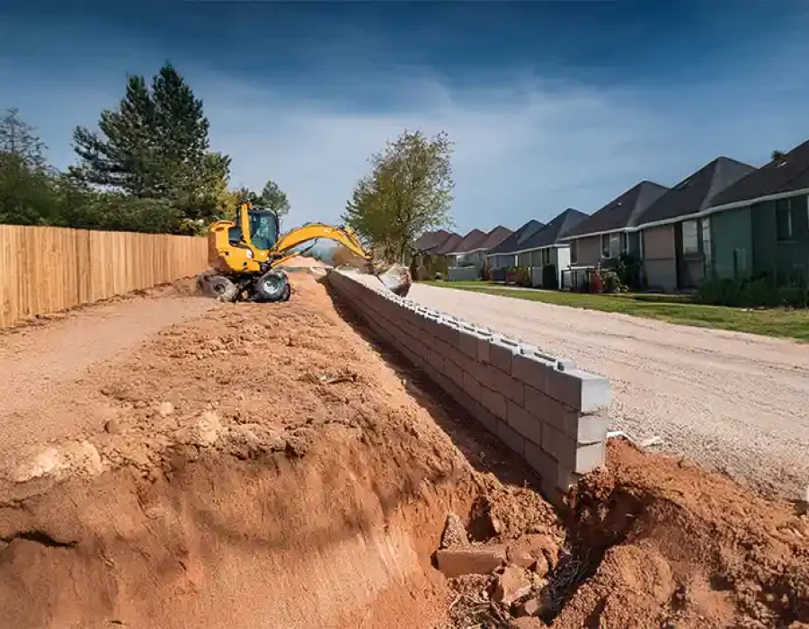 Heavy machinery demolishing a structure and clearing debris, highlighting professional demolition and cleanup solutions.
