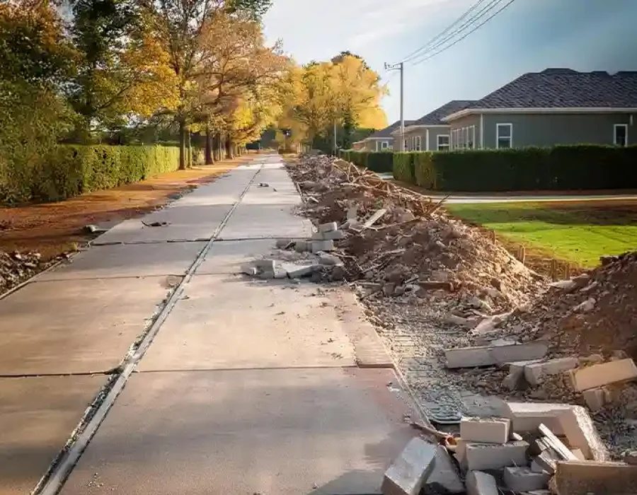 Residential Street Undergoing Demolition Work