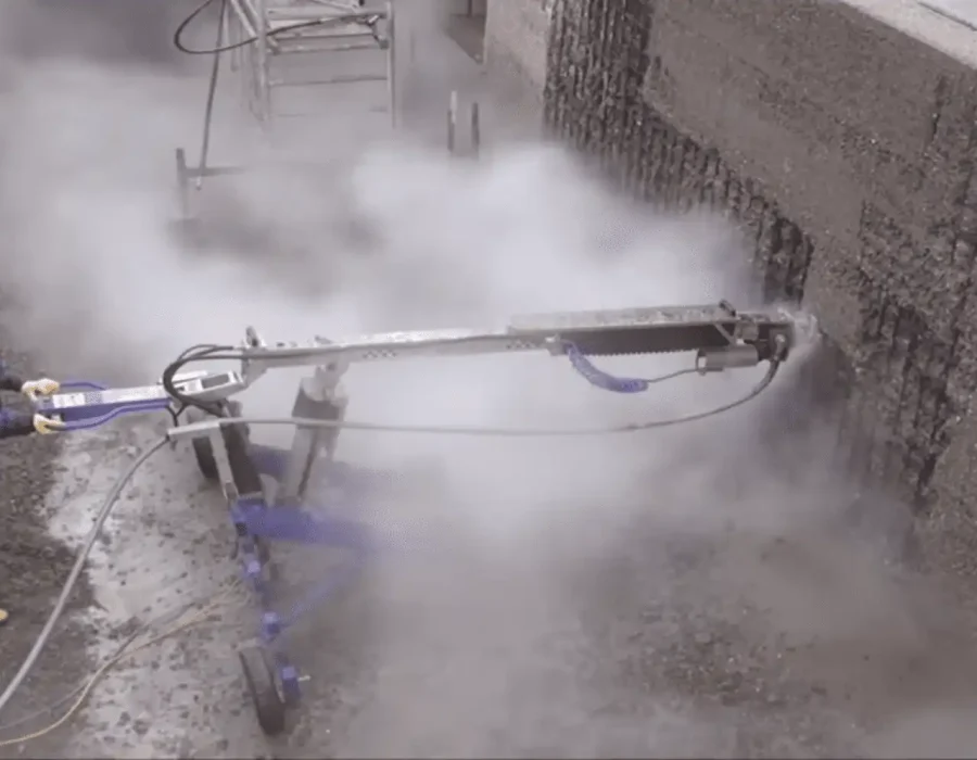 Professional operating wheeled hydro-demolition equipment for concrete wall surface preparation