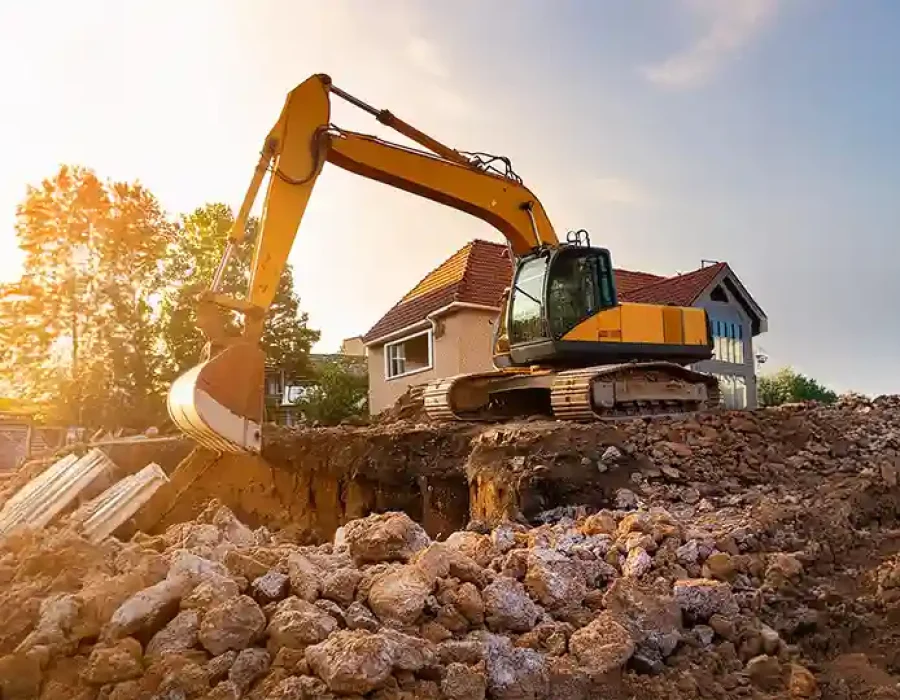 Excavator Preparing Site for Demolition Work