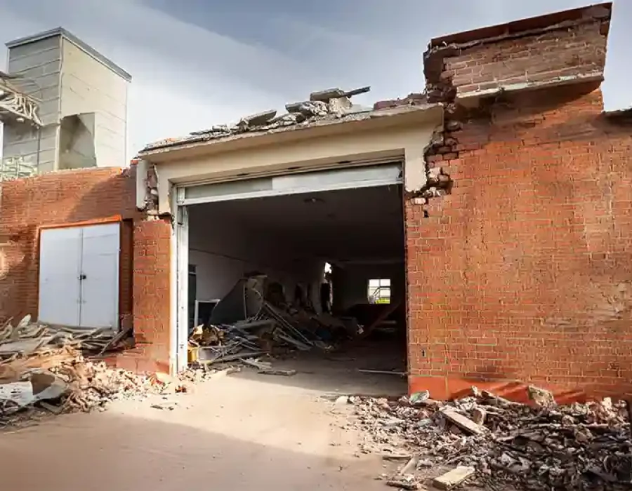 Brick Garage Demolition with Rubble