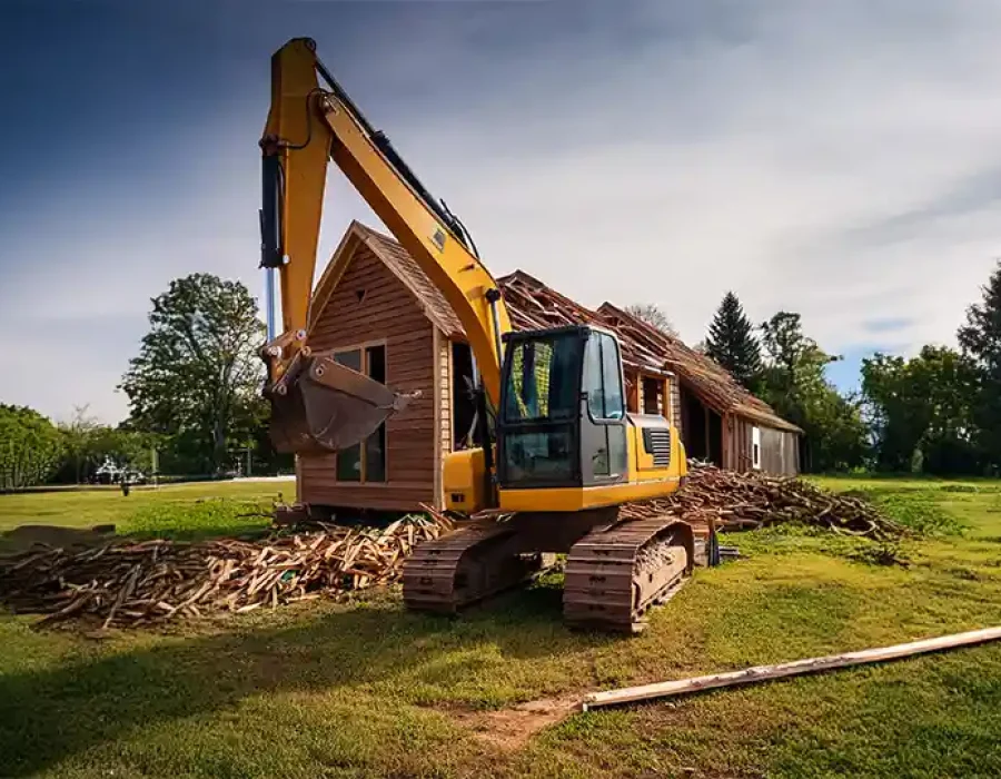 Skilled workers and machinery performing demolition and debris removal for efficient site preparation.
