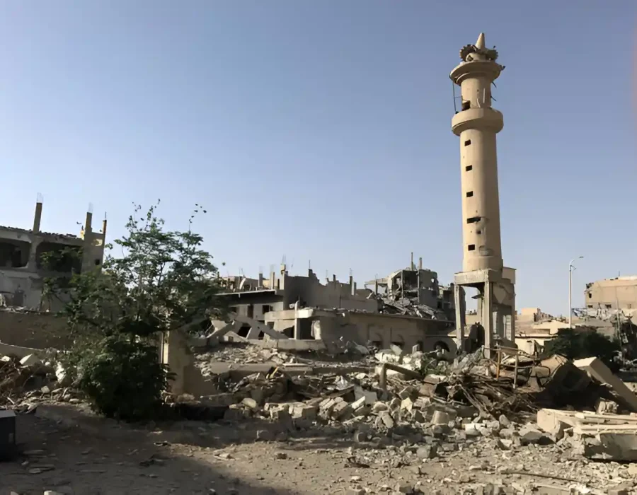Collapsed Buildings and Damaged Tower